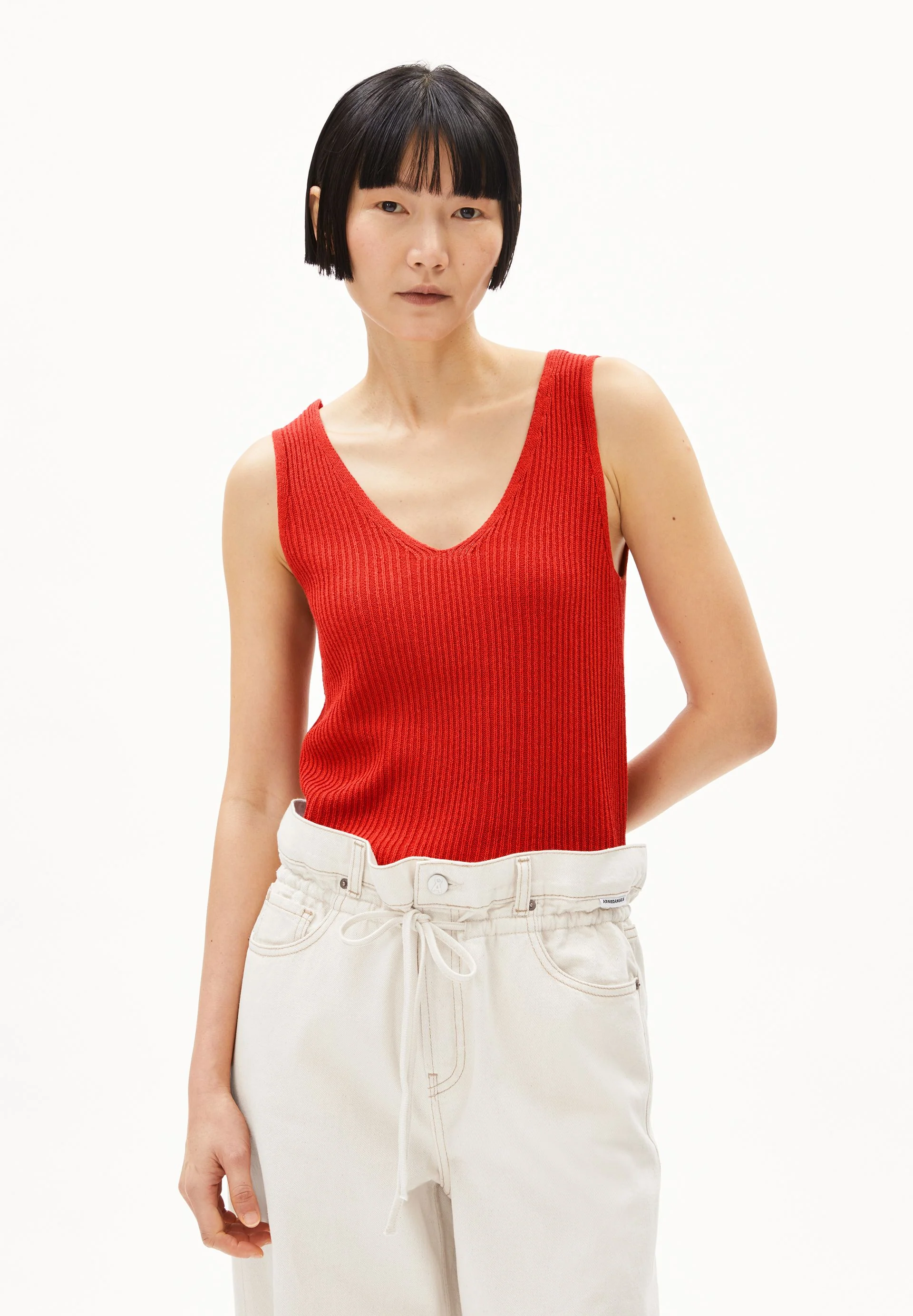 LEINEN-MIX STRICKTOP | coral blush