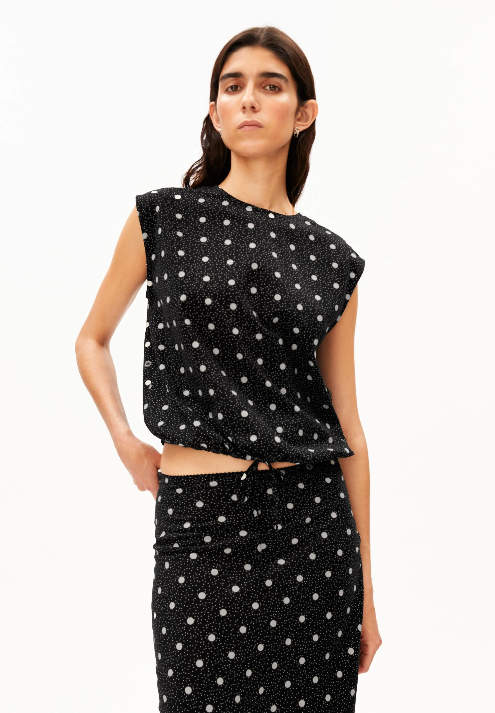 DOT DRAWSTRING BLOUSE TOP