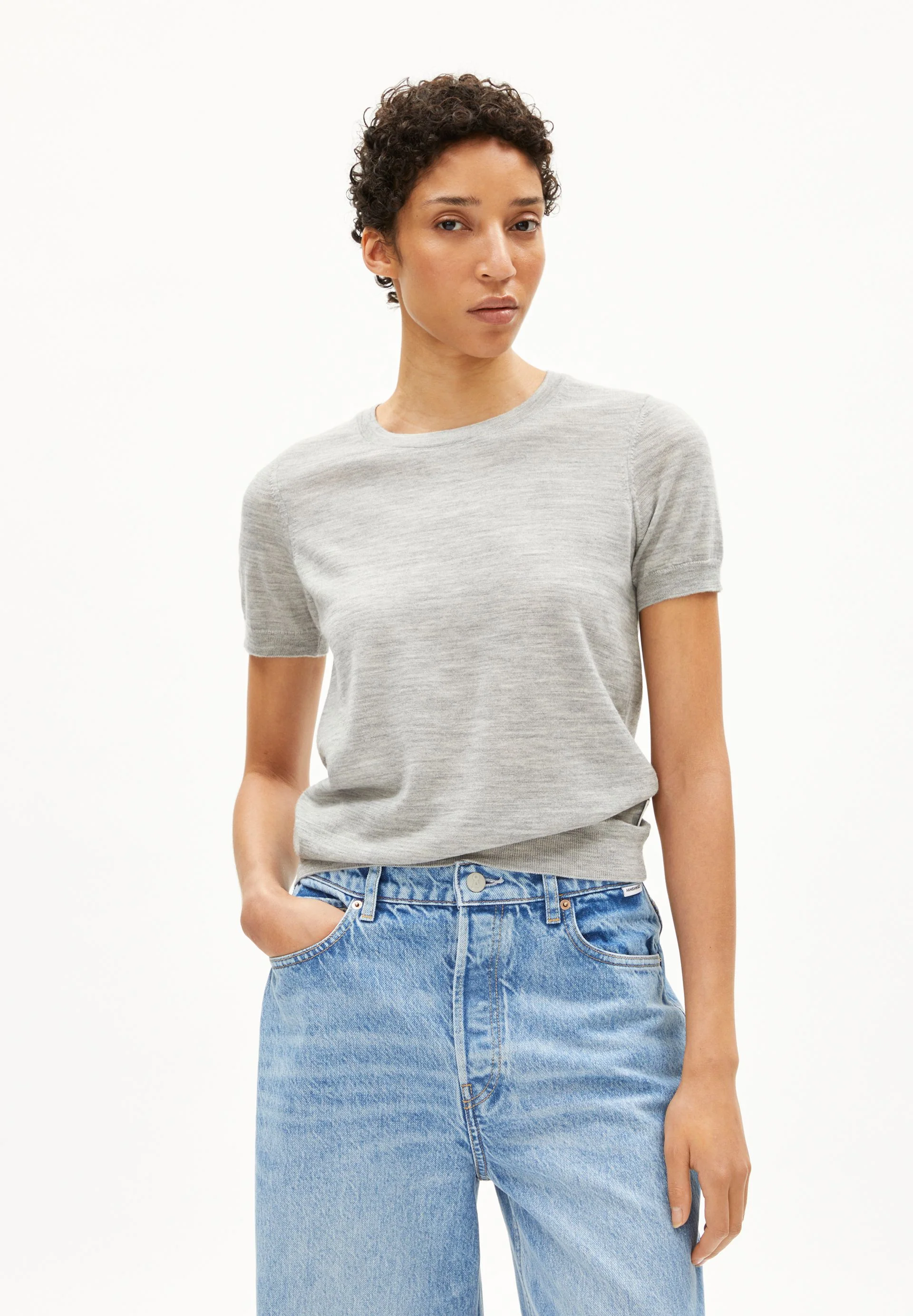 GUILIAA MERINO STRICK T-SHIRT | light grey melange