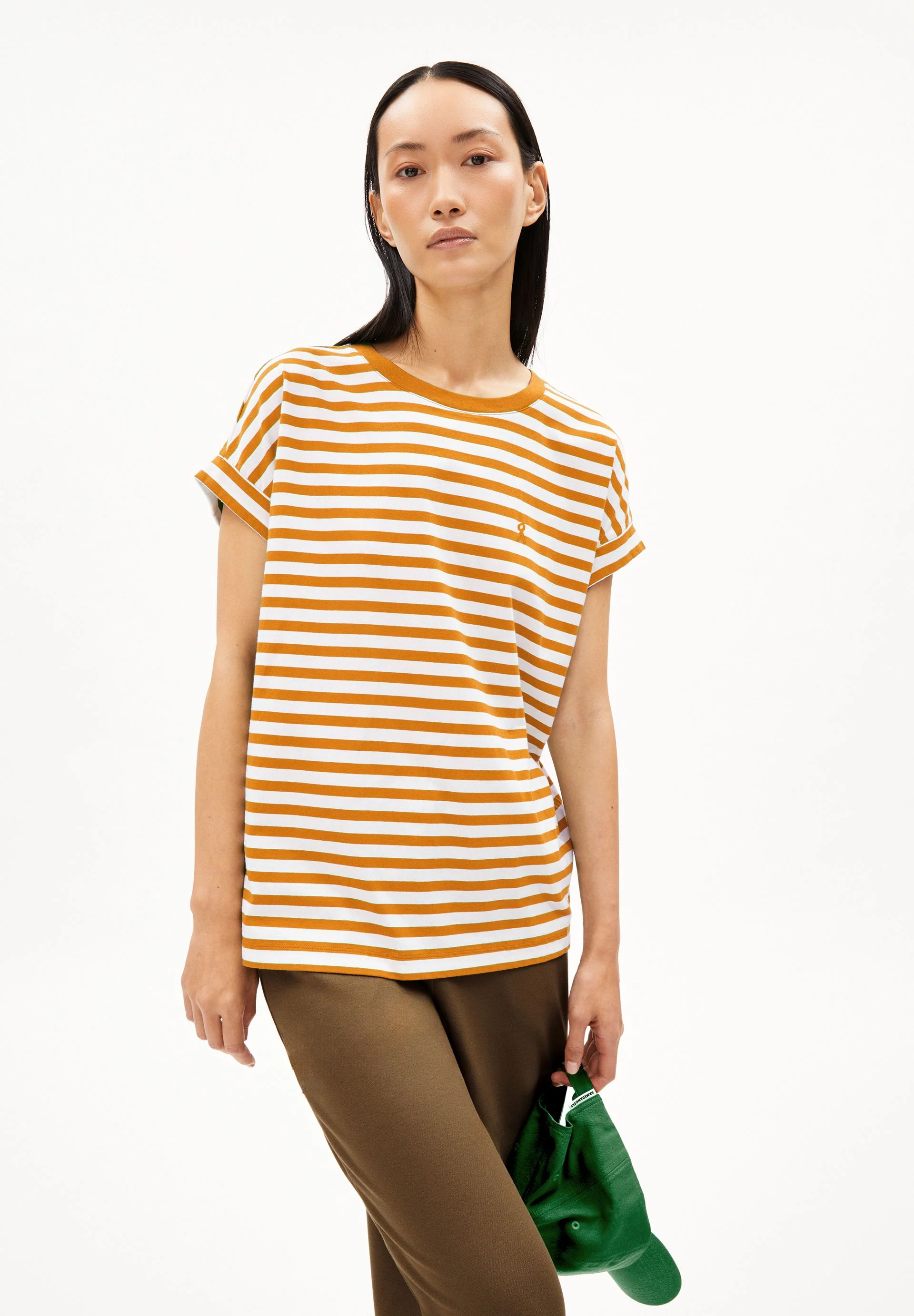 IDAARA GESTREIFTES T-SHIRT | white-light tangerine