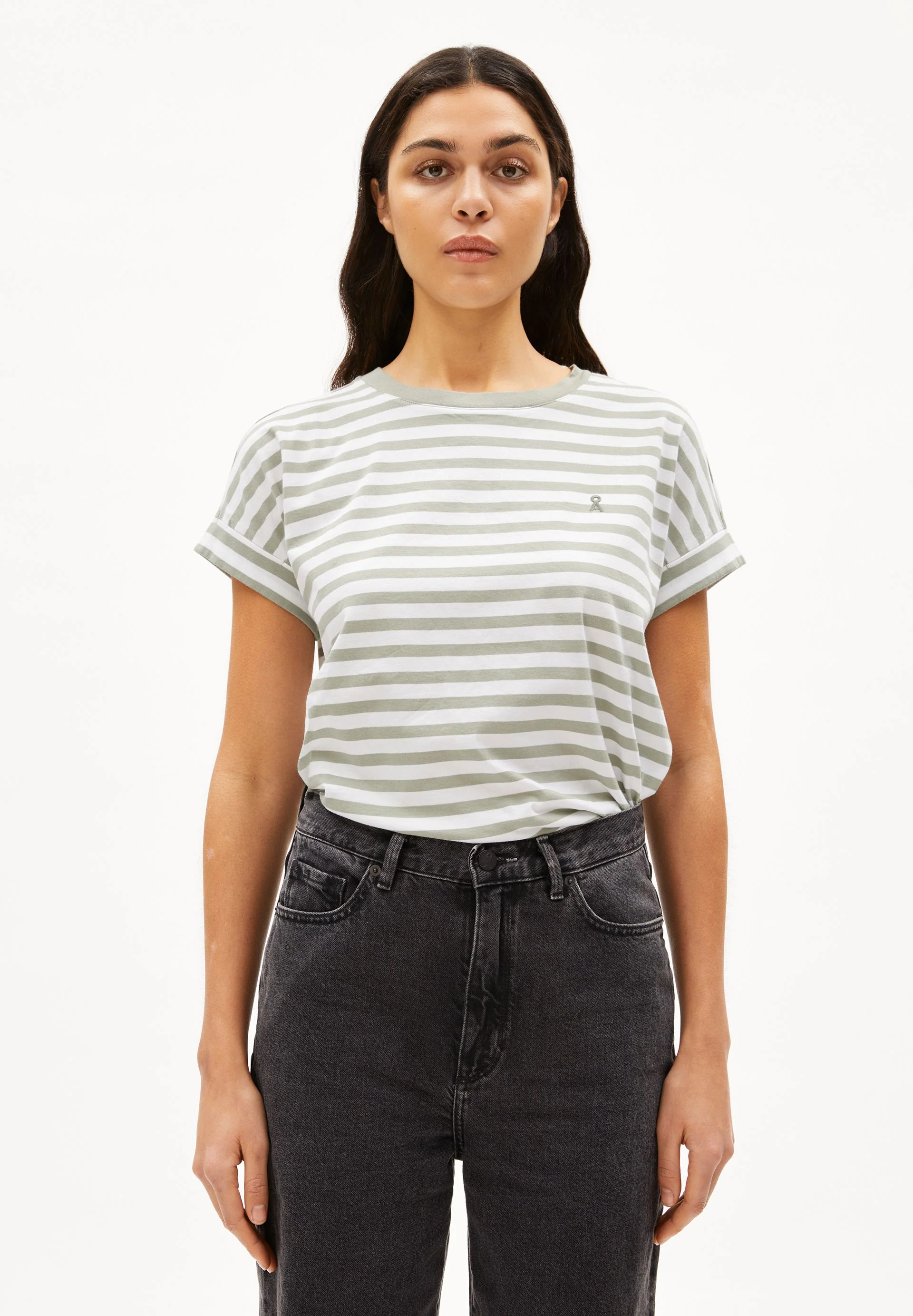 IDAARA GESTREIFTES T-SHIRT | white-seagreen