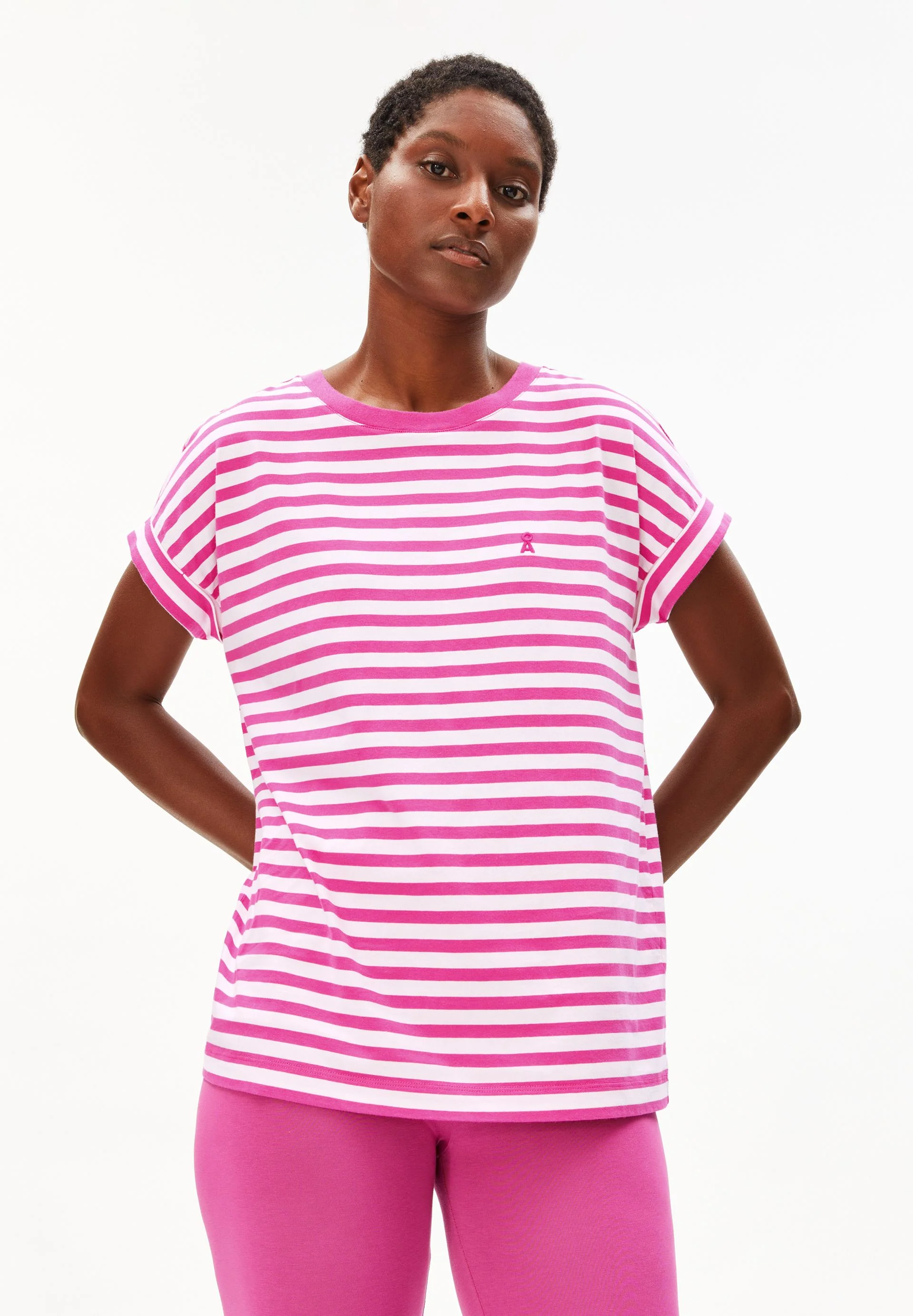 IDAARA GESTREIFTES T-SHIRT | white-very berry