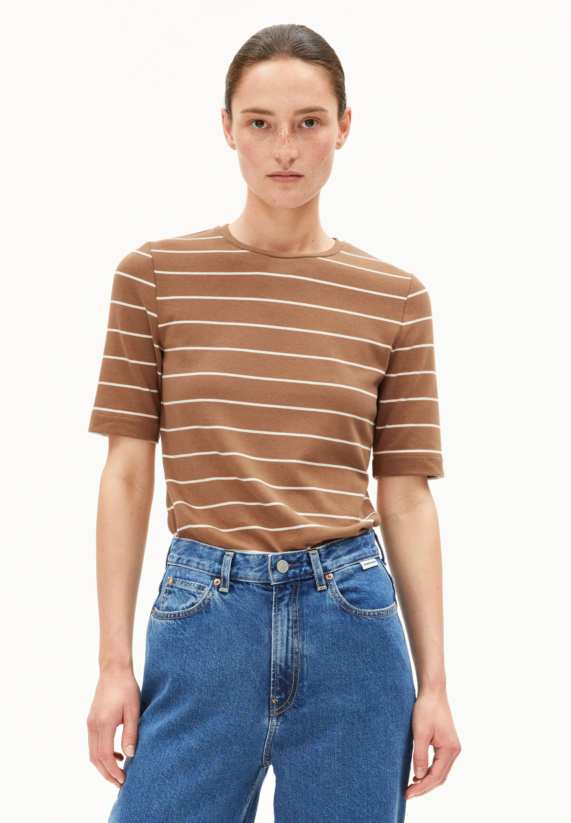 JAANISARA GESTREIFTES T-SHIRT | pale umber-oatmilk