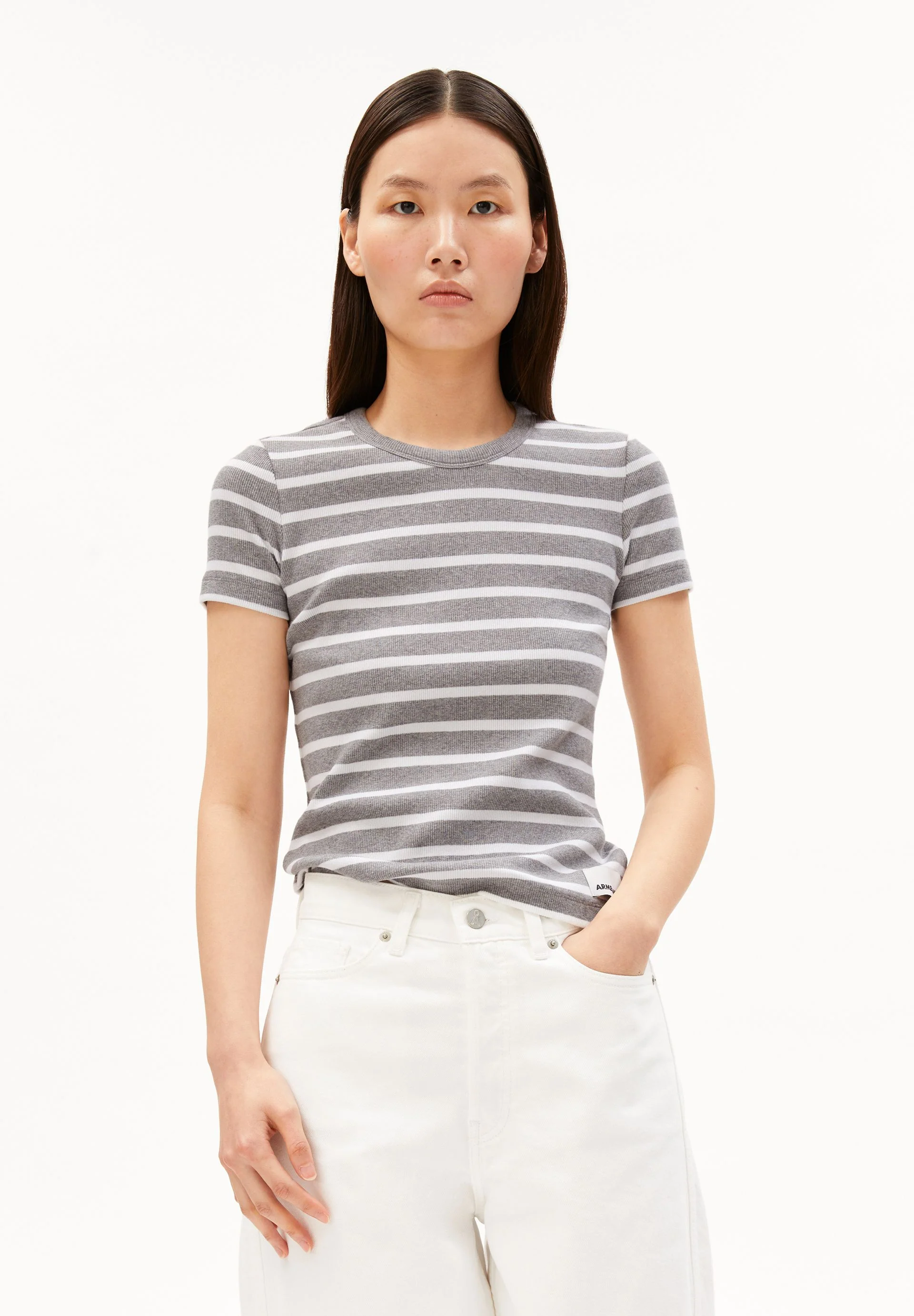 KARDAA GESTREIFTES RIPP-T-SHIRT | silver melange-white