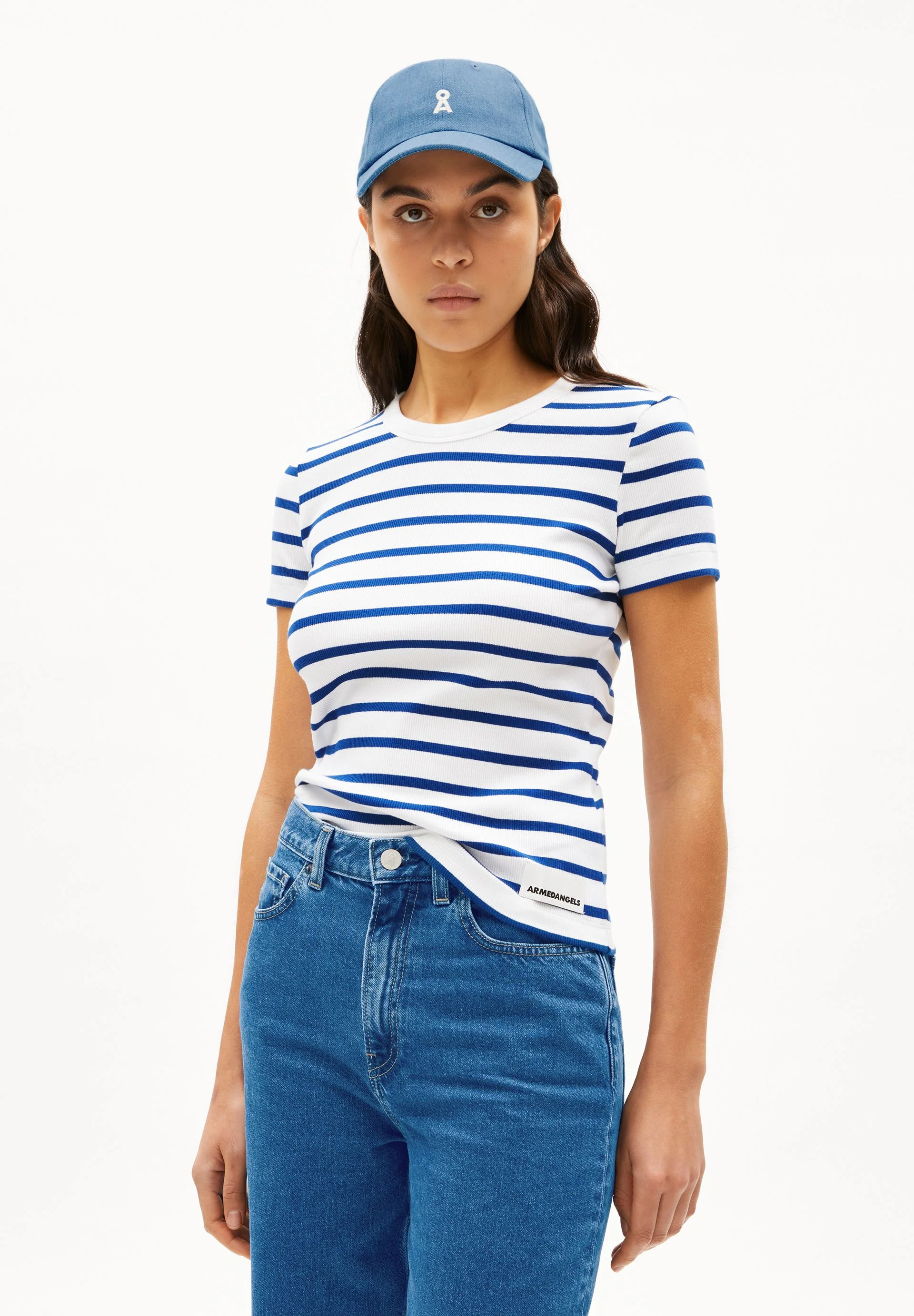 KARDAA GESTREIFTES RIPP-T-SHIRT | white-lapis blue