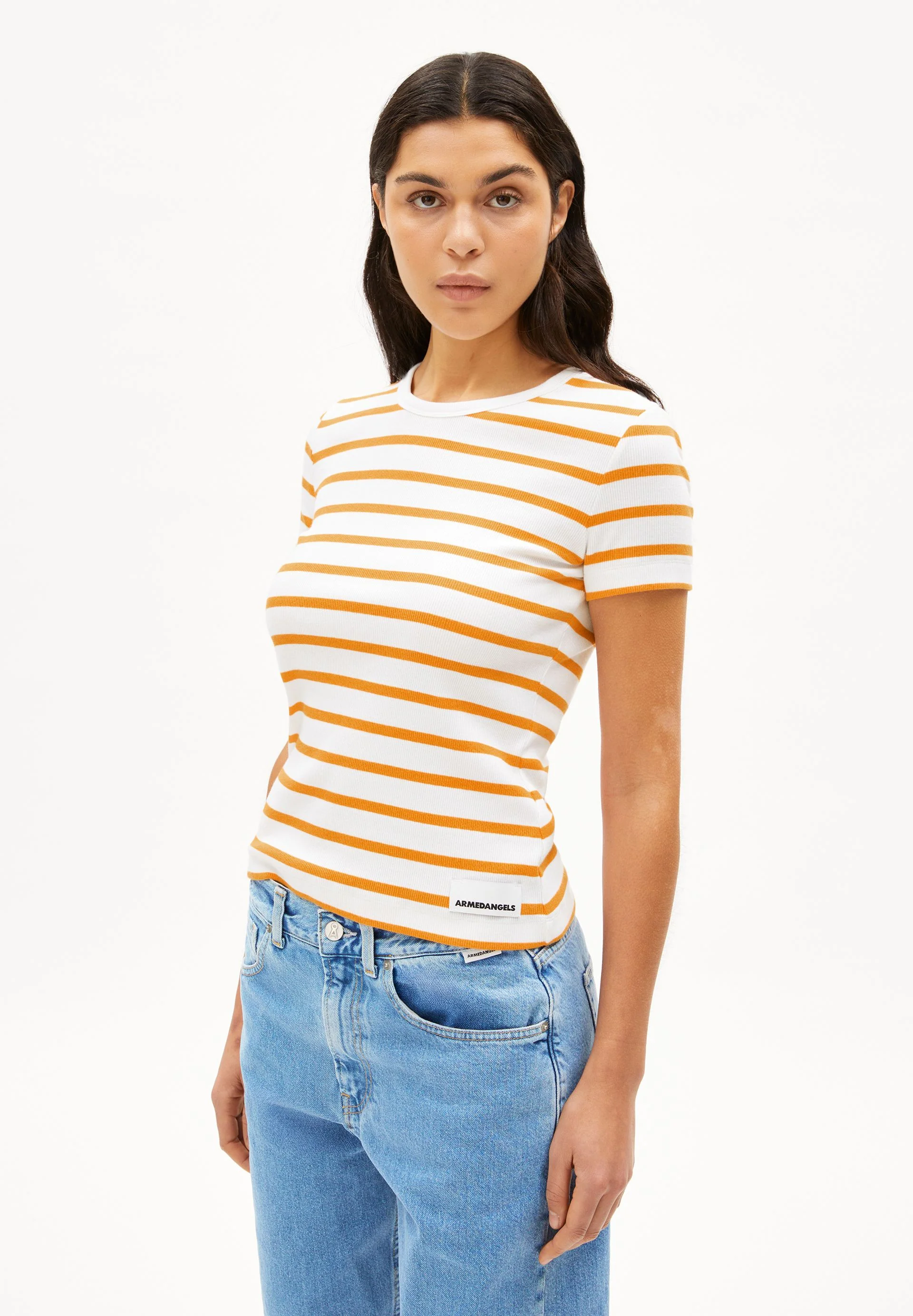 KARDAA GESTREIFTES RIPP-T-SHIRT | white-light tangerine