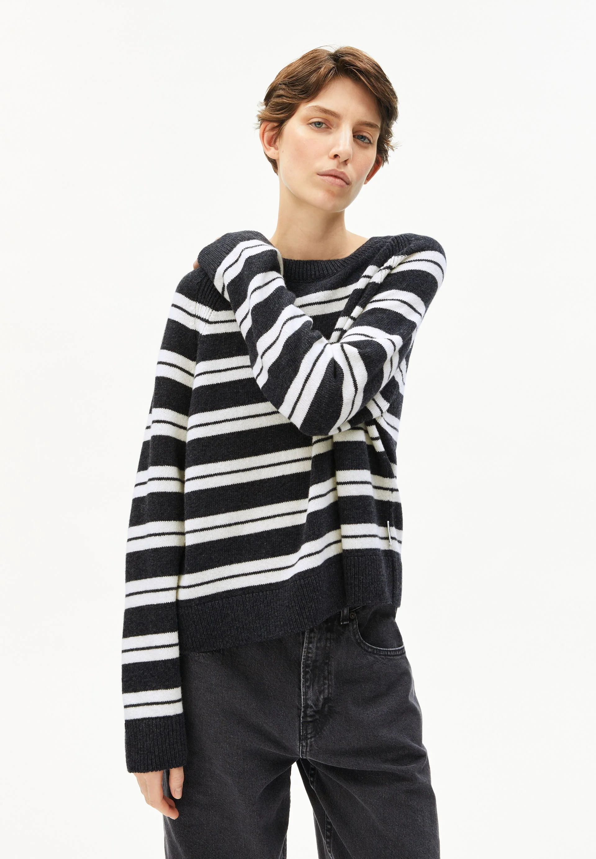LILIRIAA FINE STRIPES STRICKPULLOVER | steel melange-oatmilk