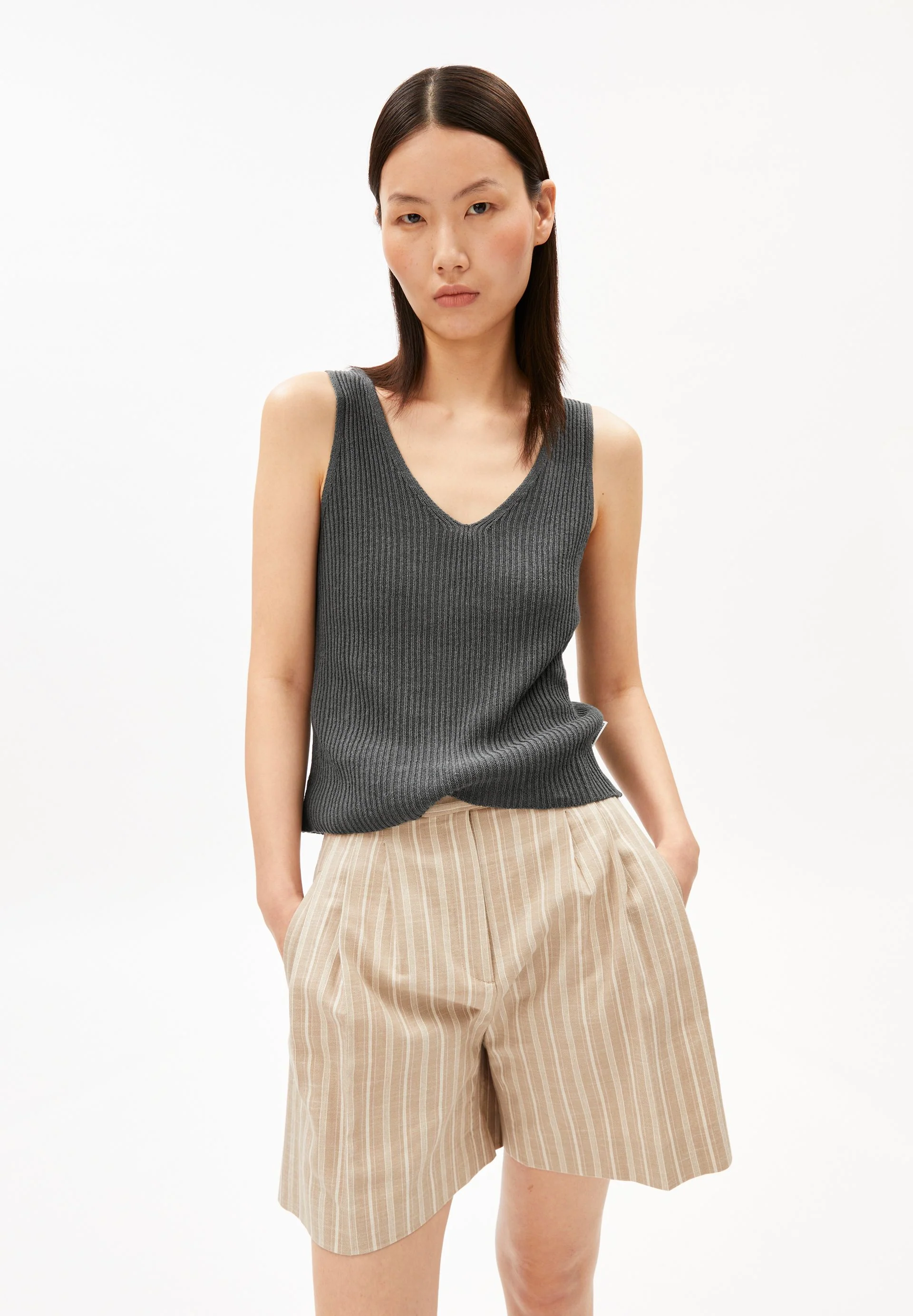 LEINEN-MIX STRICKTOP | space steel