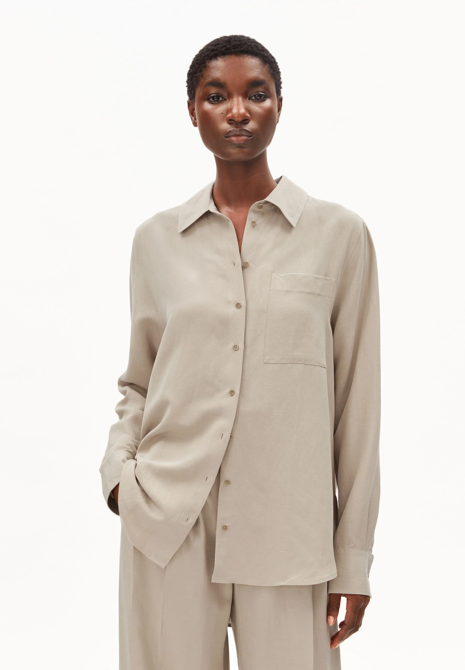 LEINEN-MIX BLUSE | sandstone
