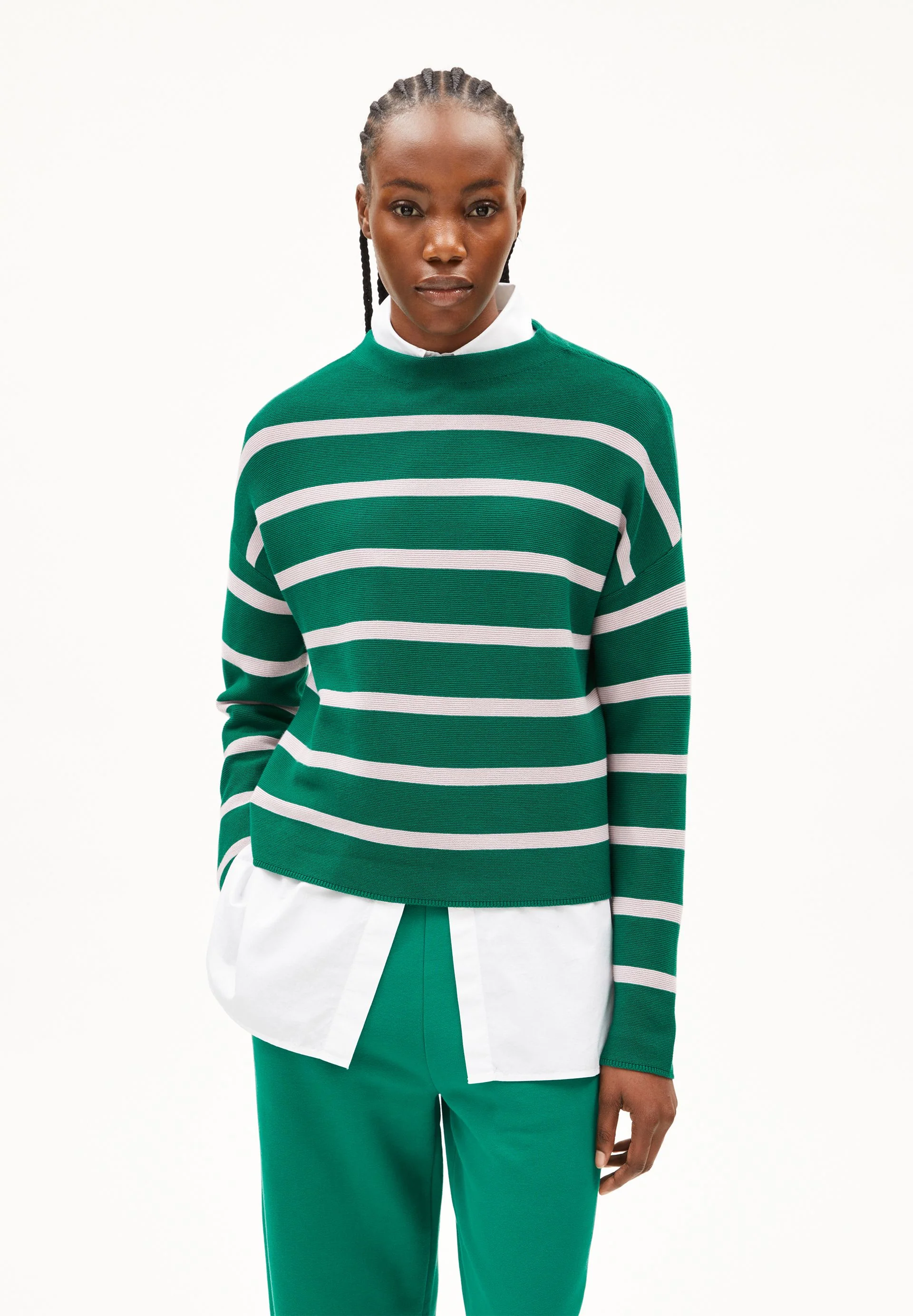 MERINAA STRIPES STRICKPULLOVER | emerald green-ice grape