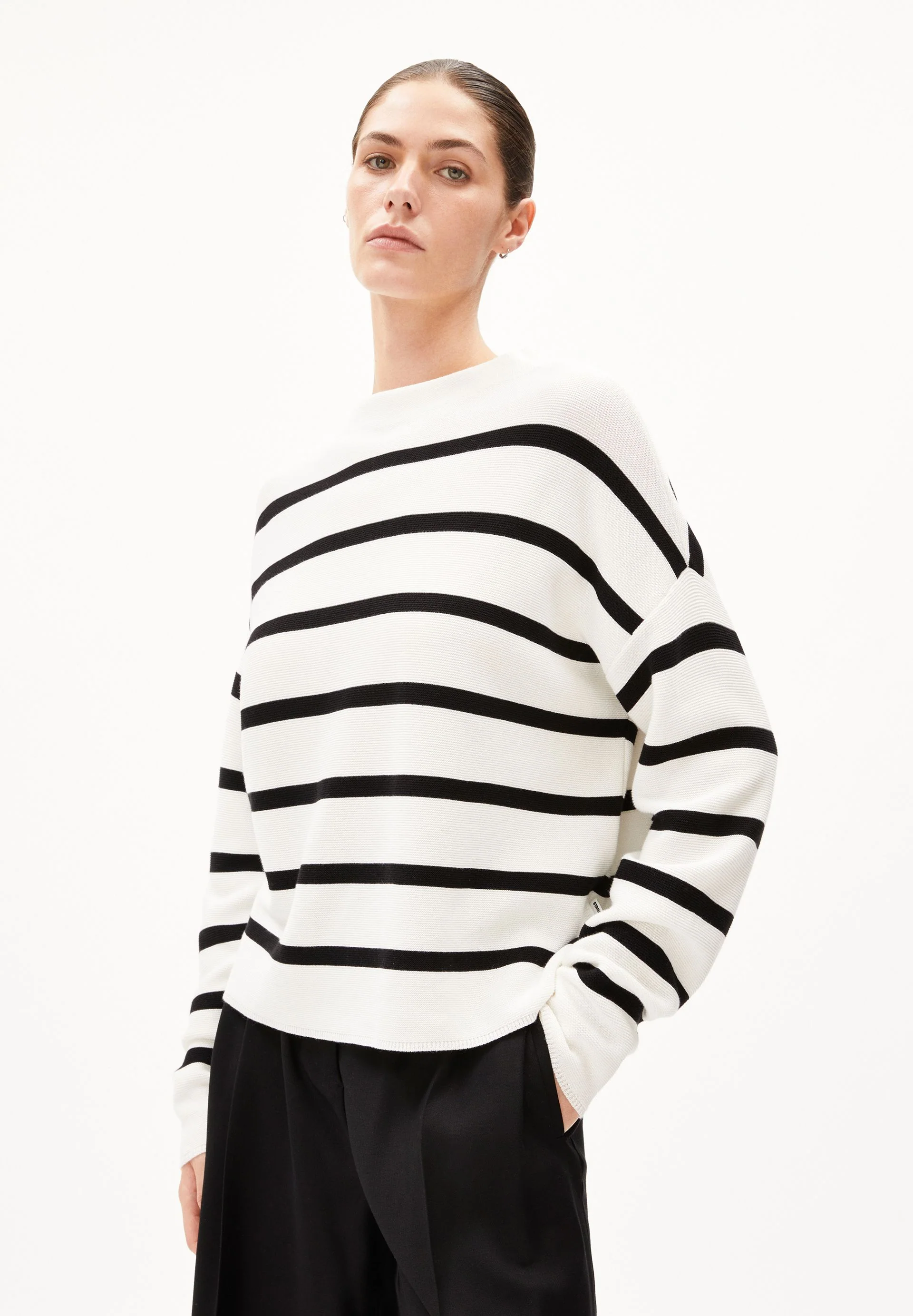 MERINAA STRIPES STRICKPULLOVER | light oatmilk-black