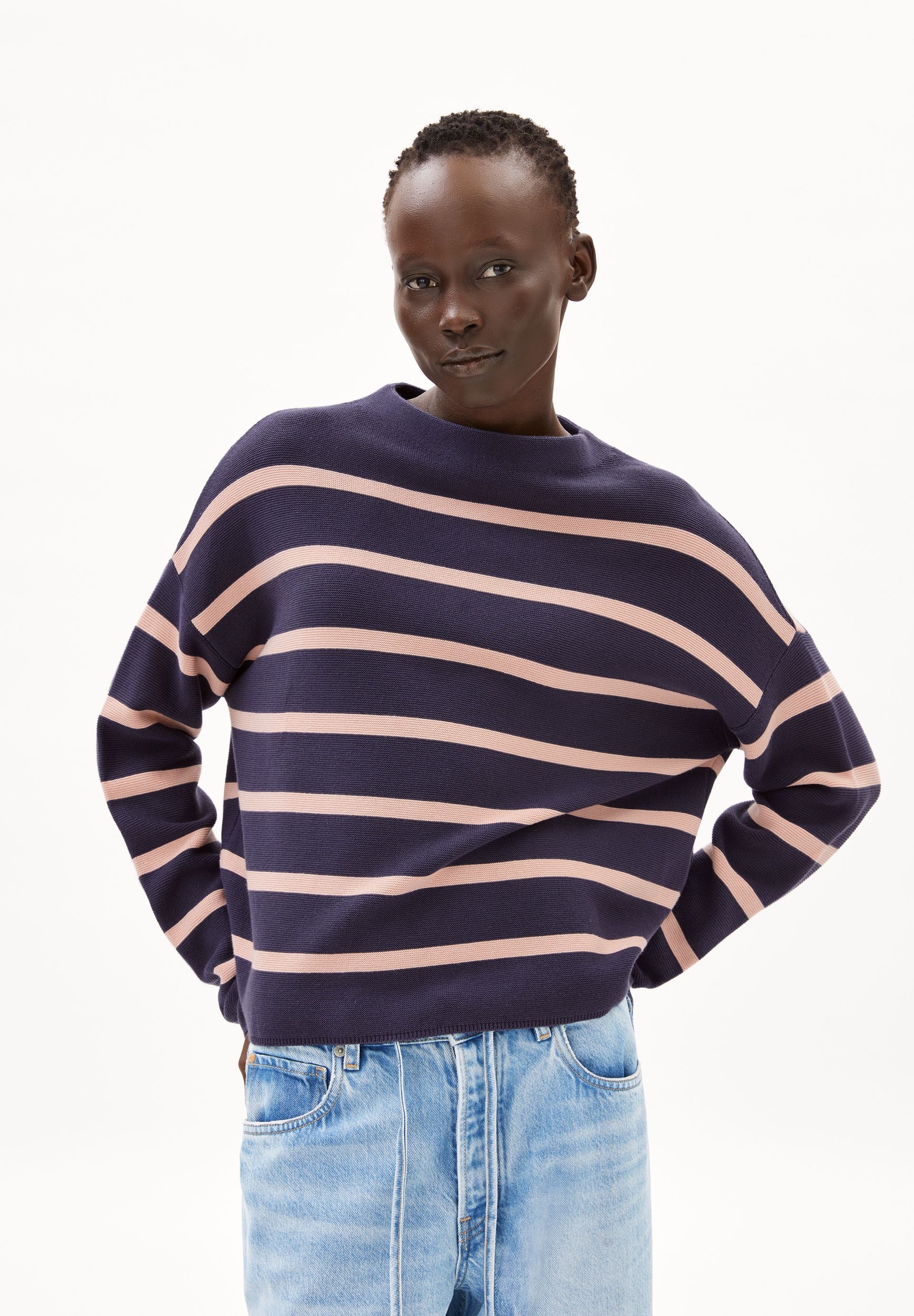 MERINAA STRIPES STRICKPULLOVER | moonlight gray-rosalilly