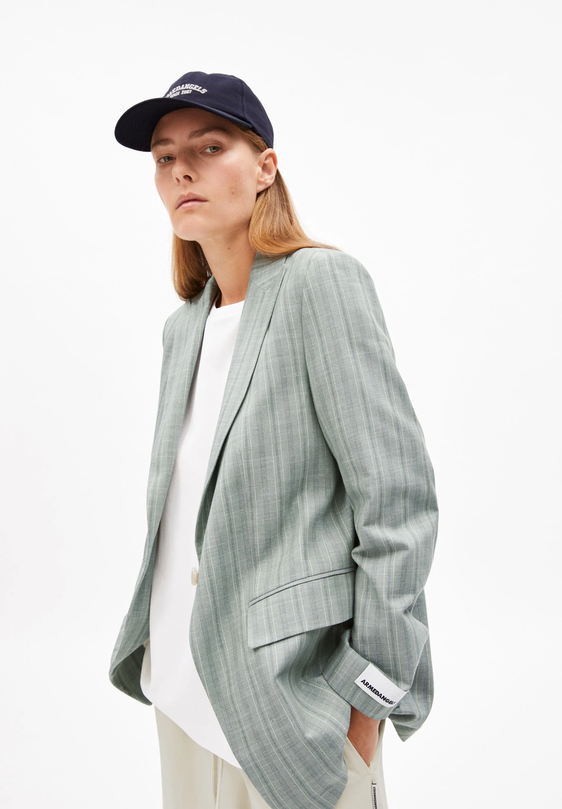 GESTREIFTER MIKULAA BLAZER | seagreen-light oatmilk
