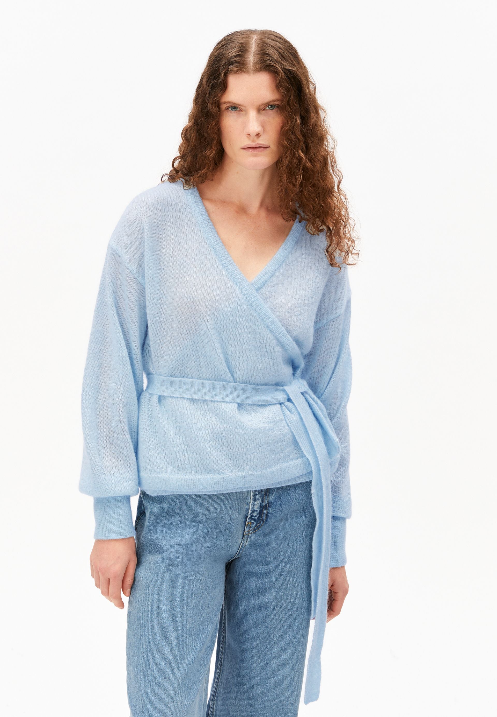 MOHAIR-MIX WICKELSTRICKJACKE | blue glow