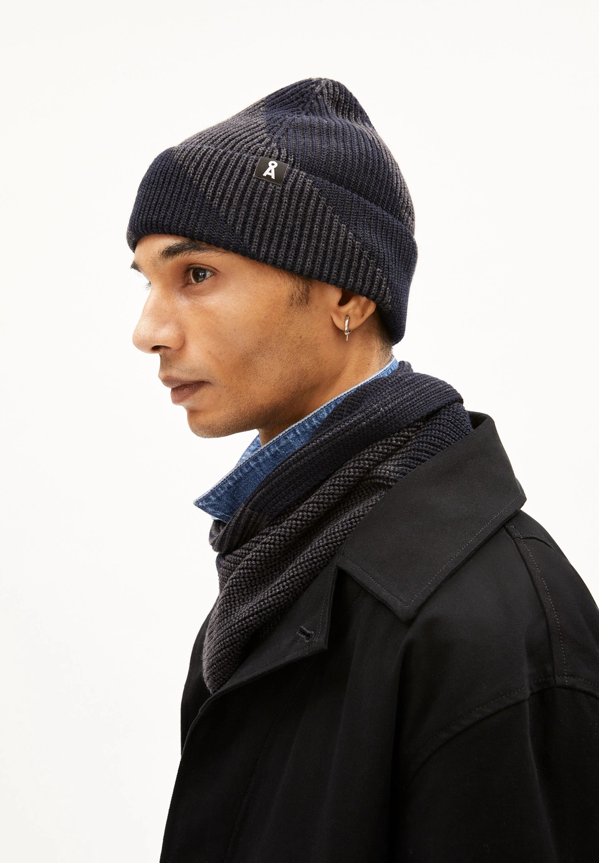 NILDAAO WOOL STRIPES | night sky melange-steel melange