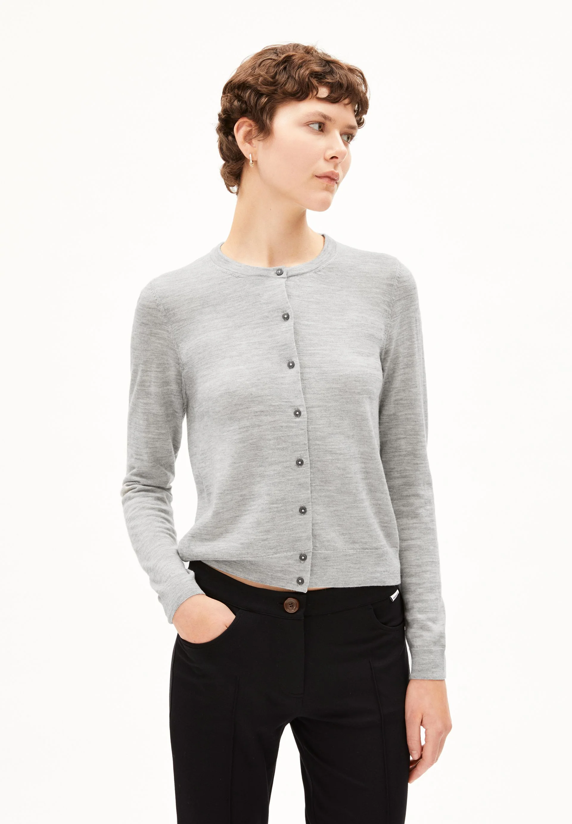 OPHALIAA MERINO STRICKJACKE | light grey melange