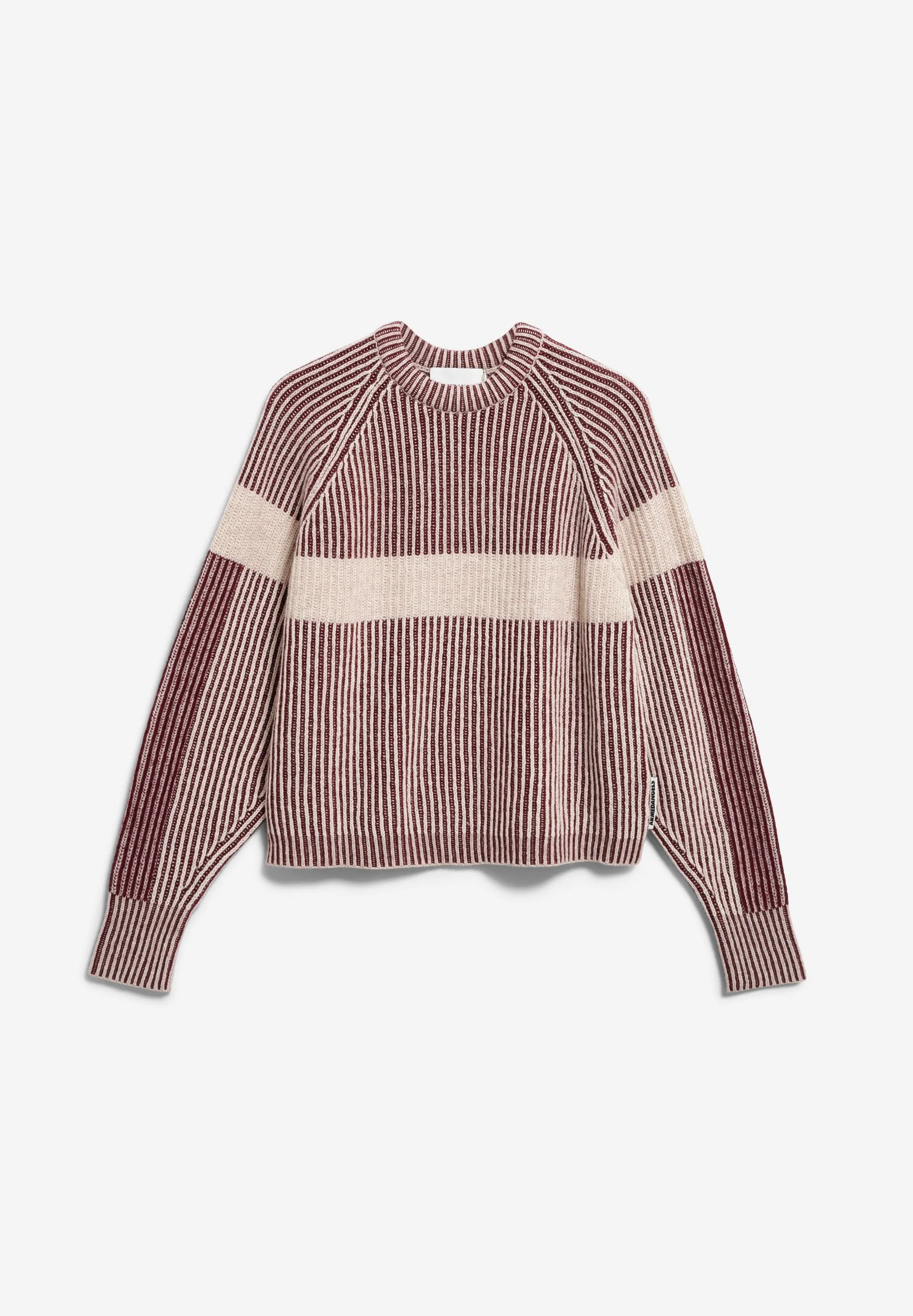 RIPPSTRICKPULLOVER MIT KUNSTWERK | velvet red-oatmilk-honey melange - Image 6