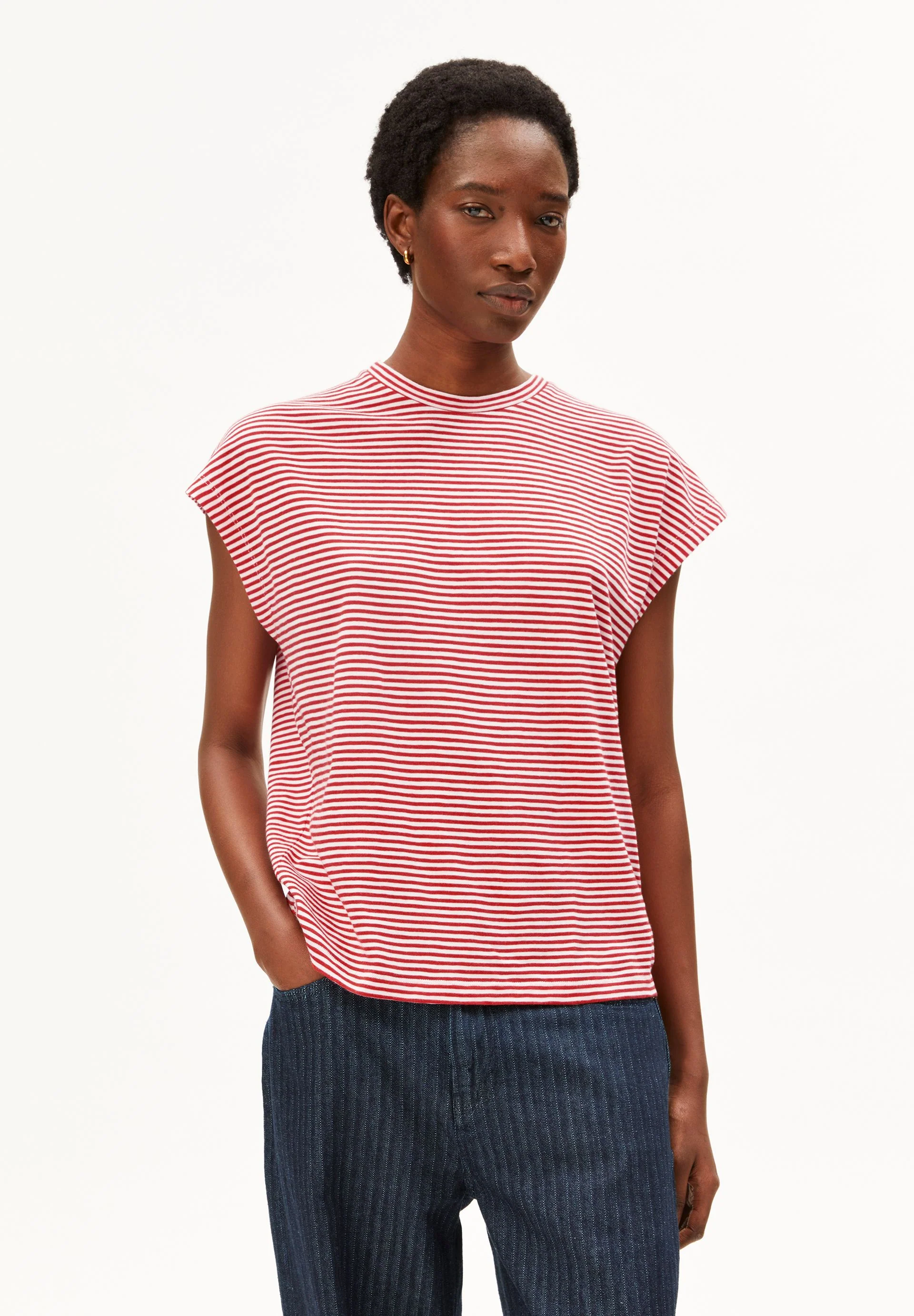 SLUB JERSEY GESTREIFTES T-SHIRT | pink mist-mars red