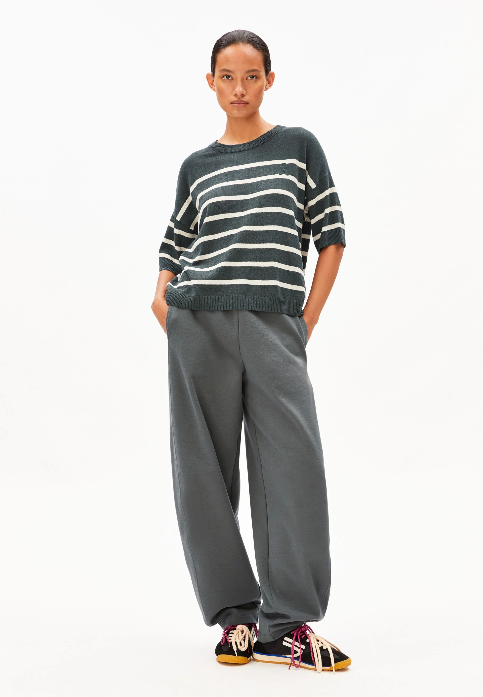 GESTREIFTER LEINEN-MIX PULLOVER | space steel-undyed - Image 5