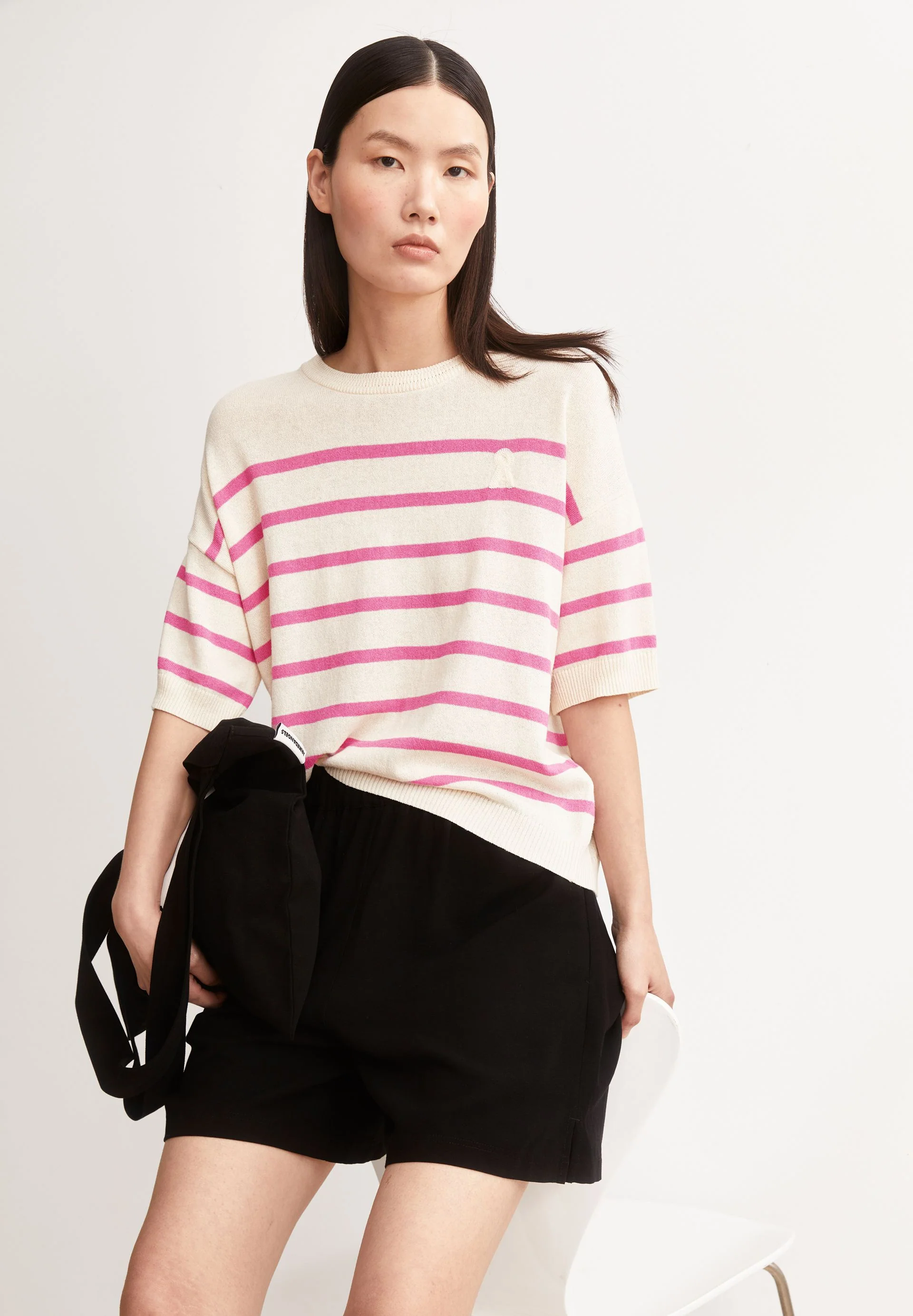 GESTREIFTER LEINEN-MIX PULLOVER | undyed-washed berry - Image 4