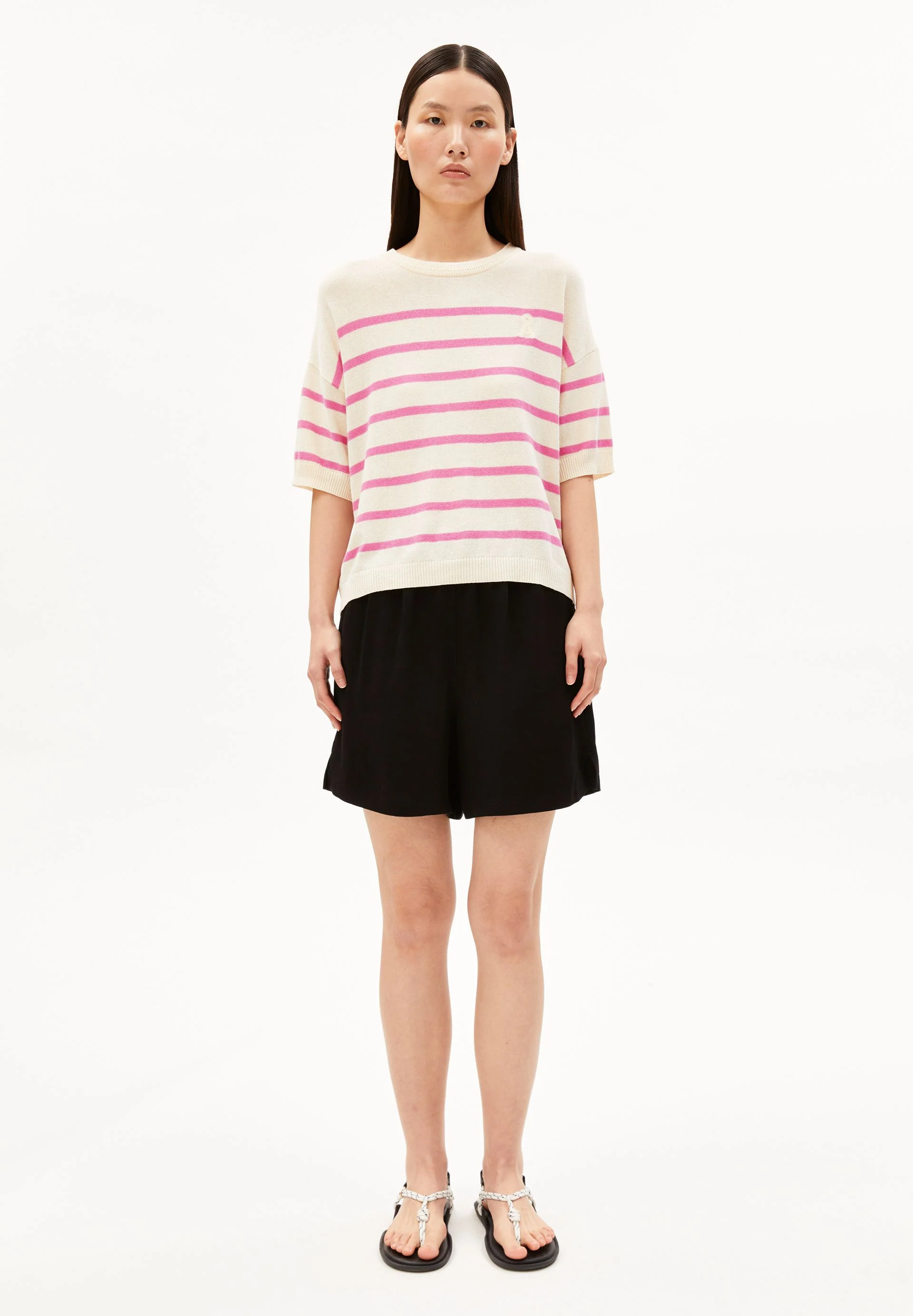 GESTREIFTER LEINEN-MIX PULLOVER | undyed-washed berry - Image 5