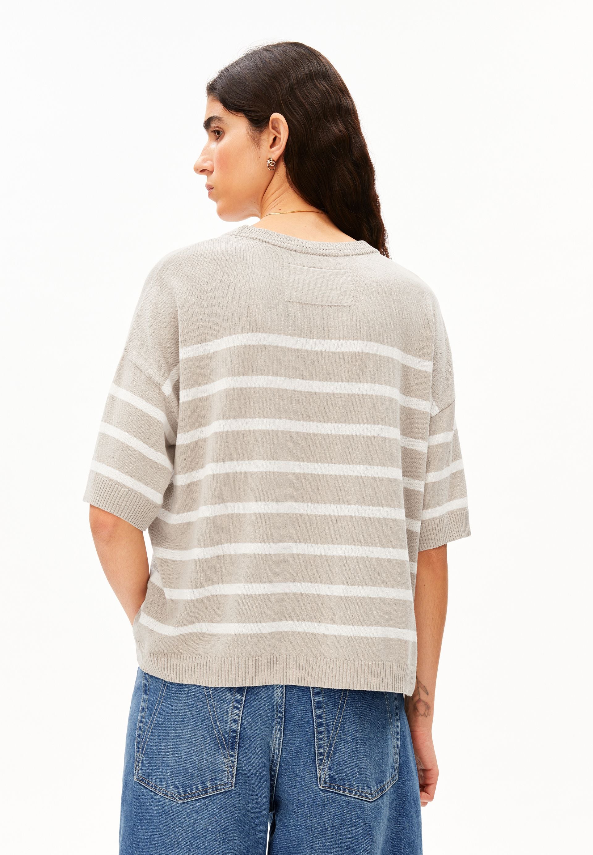GESTREIFTER LEINEN-MIX PULLOVER | sand stone-undyed - Image 2